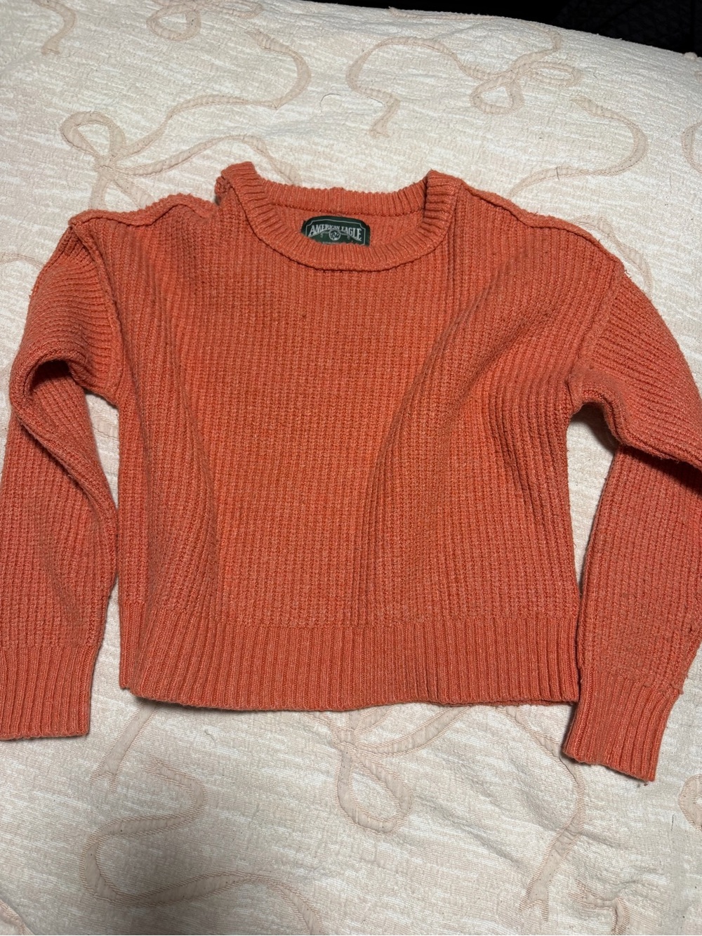 American Eagle Outfitters Women's Rust Orange Ribbed Crewneck Sweater